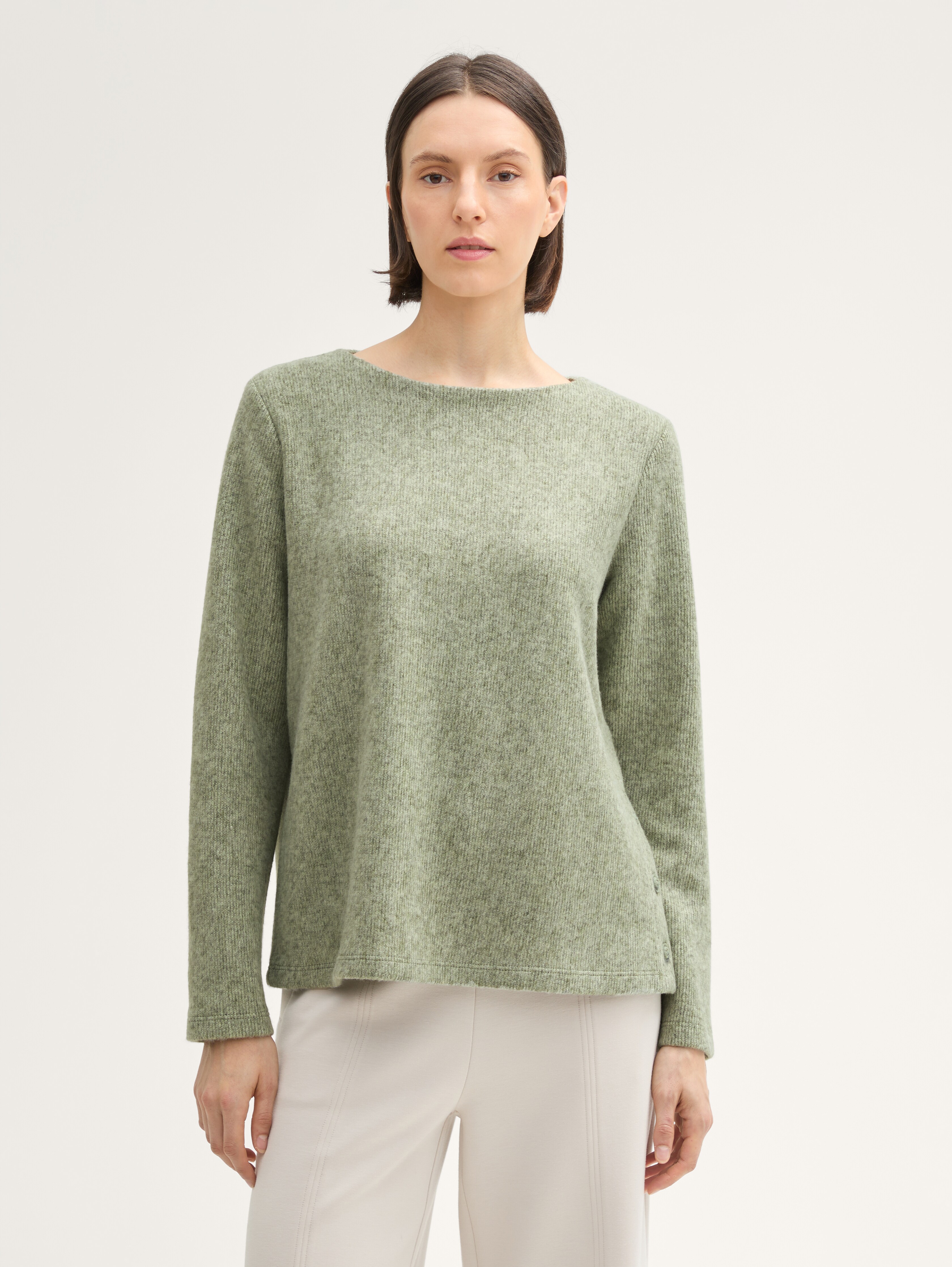 Soft-Touch Sweatshirt mit Knopf-Details von Women, pure sage melange