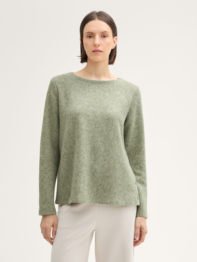 Soft-touch sweatshirt met knoopdetails door Women, pure sage melange