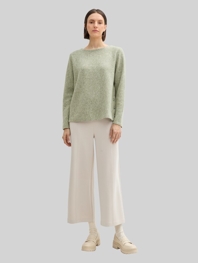 Soft-touch sweatshirt met knoopdetails door Women, pure sage melange