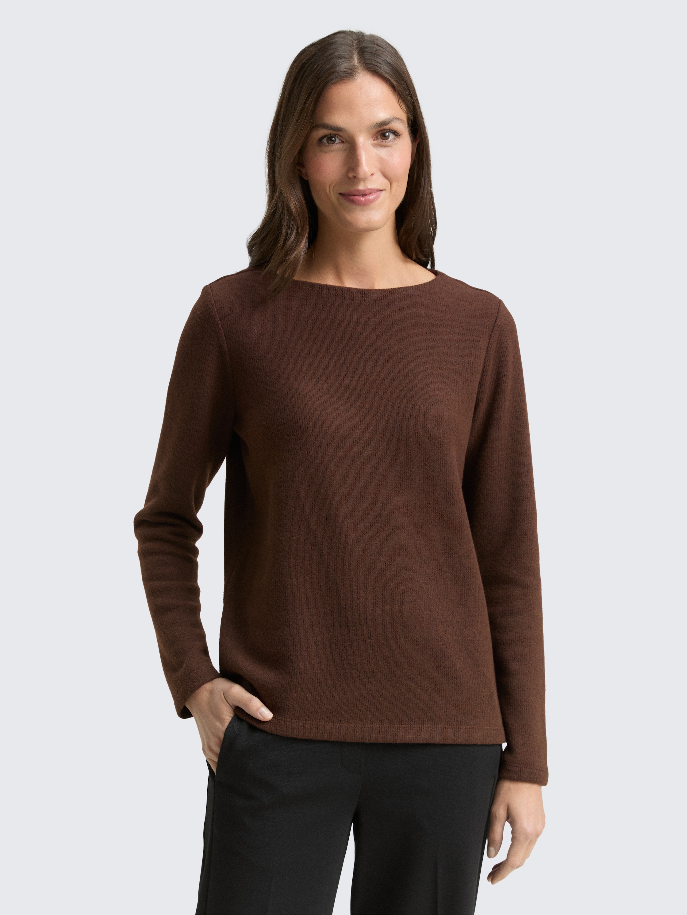 Soft-touch sweatshirt met knoopdetails - dark_pecan_brown_melange - 