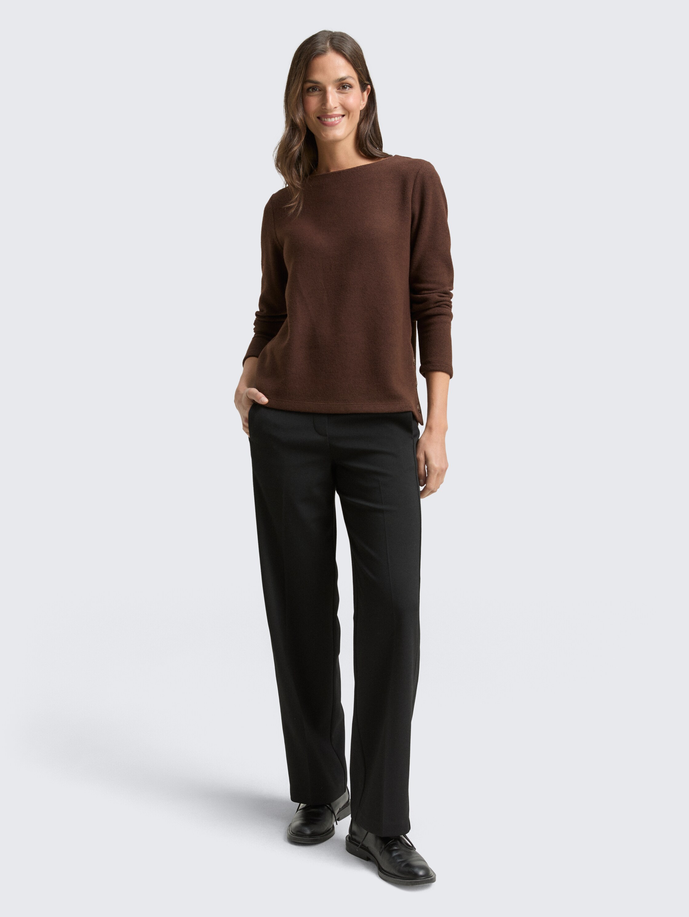 Soft-touch sweatshirt met knoopdetails - dark_pecan_brown_melange - 