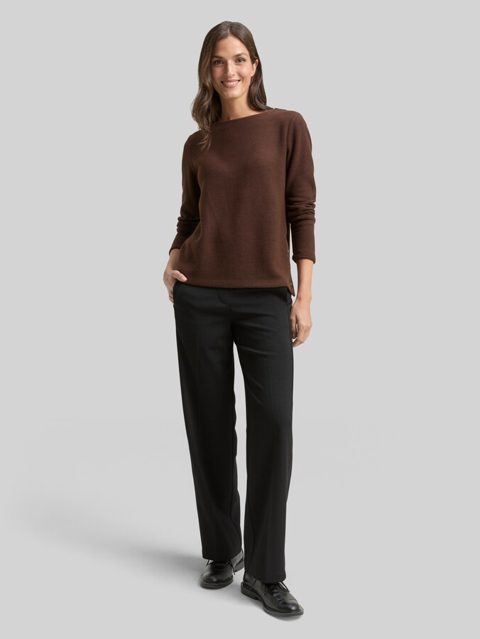 Soft-Touch Sweatshirt mit Knopf-Details von Women, dark pecan brown melange
