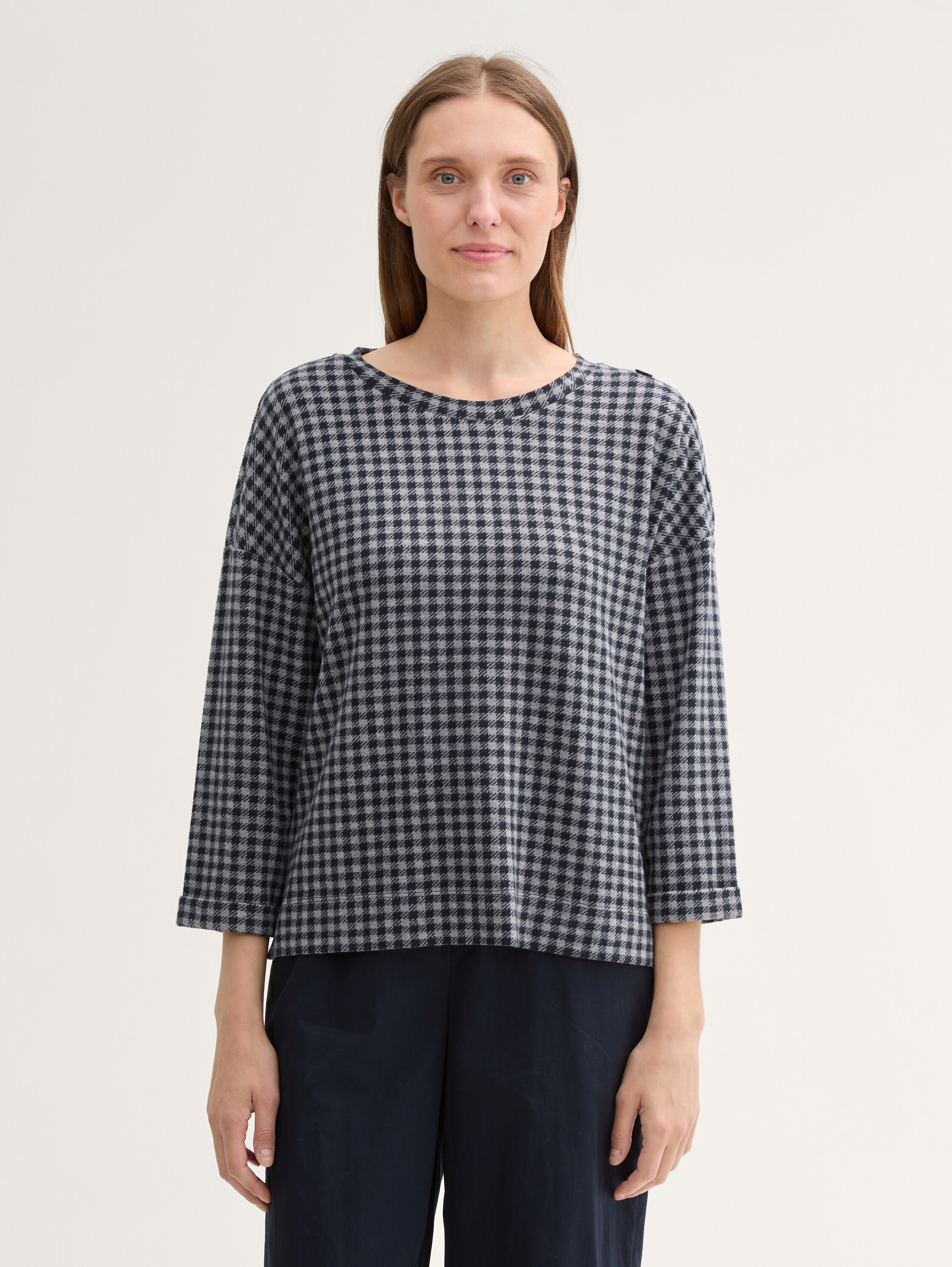 Karo Sweatshirt mit Knopf-Details - printed_vichy_check_design - 