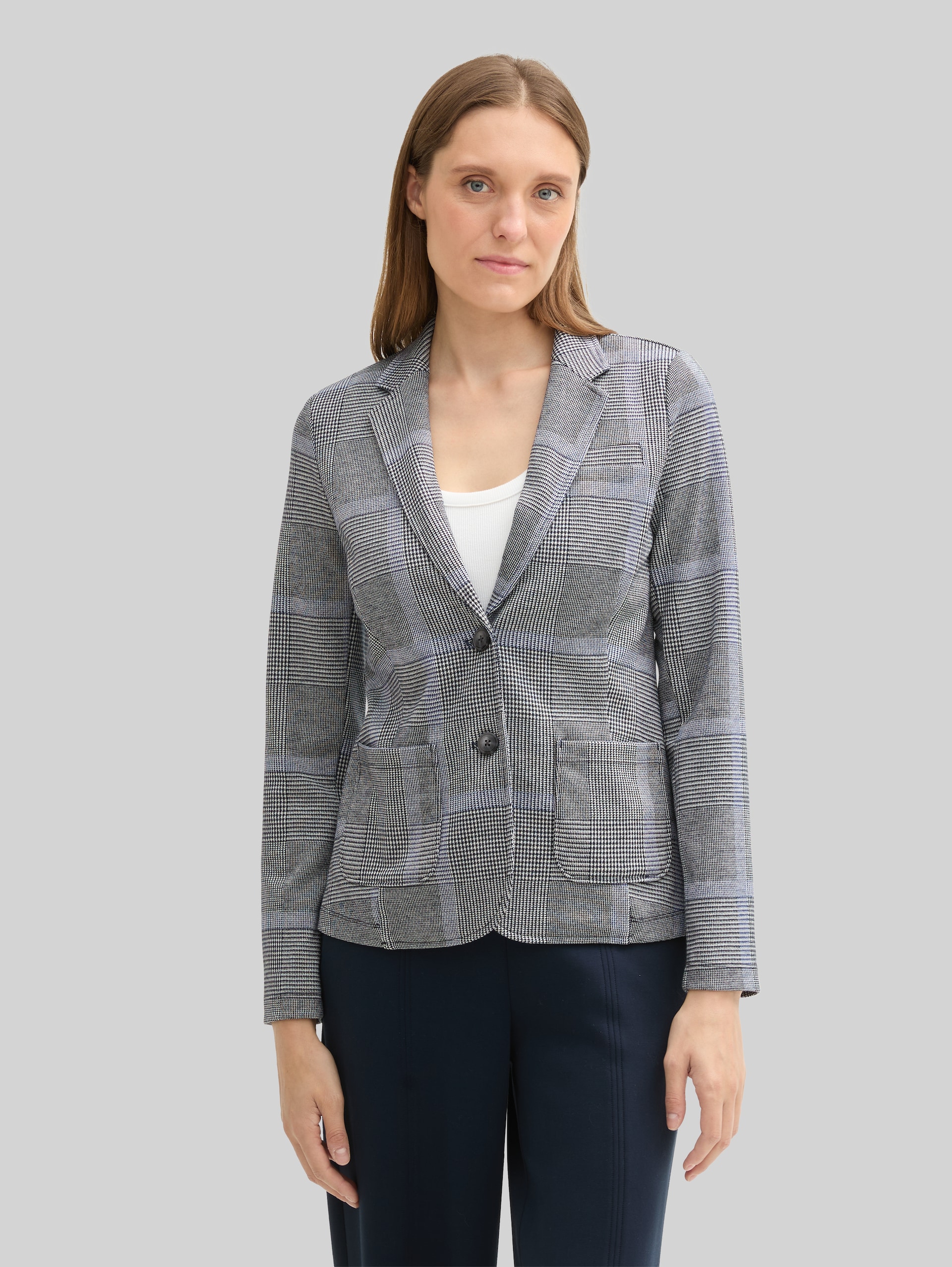 Checked print blazer in LENZING™ EcoVero™ - navy blue check