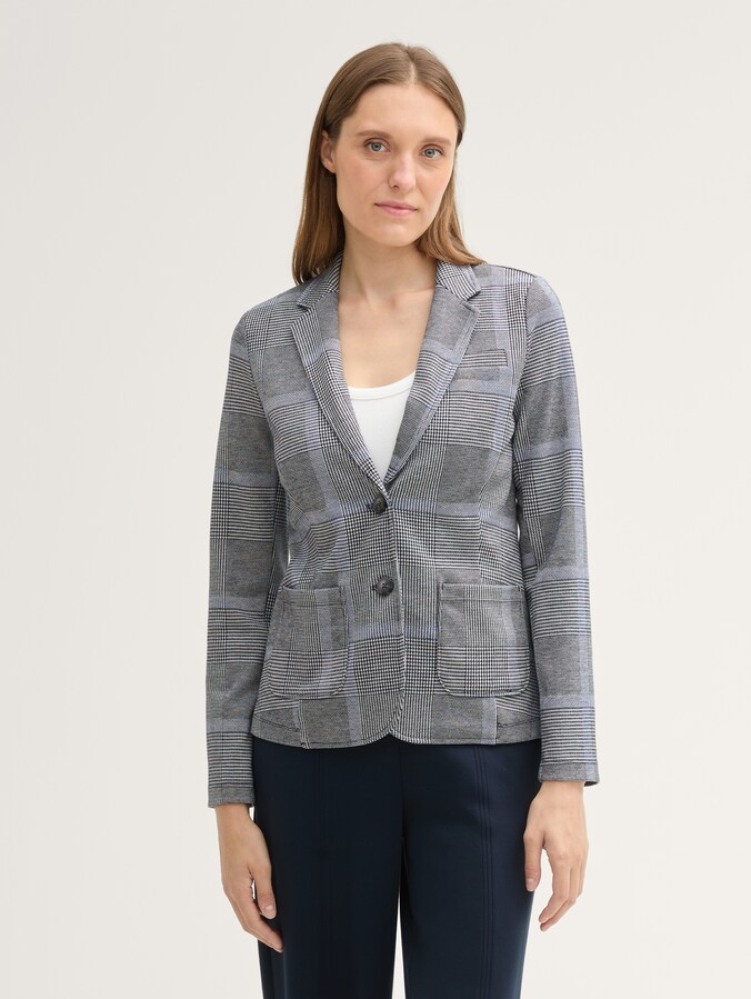 Geruite blazer met LENZING™ EcoVero™ door Women, navy blue check