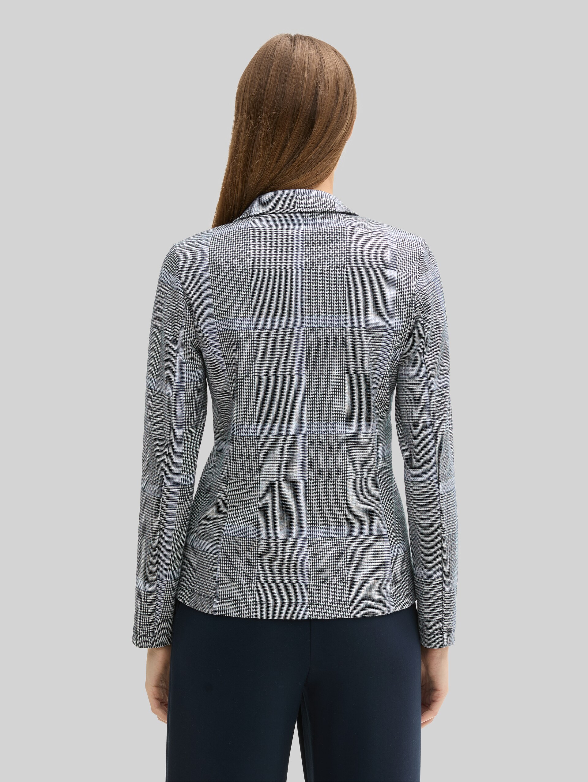 Checked print blazer in LENZING™ EcoVero™ - navy blue check