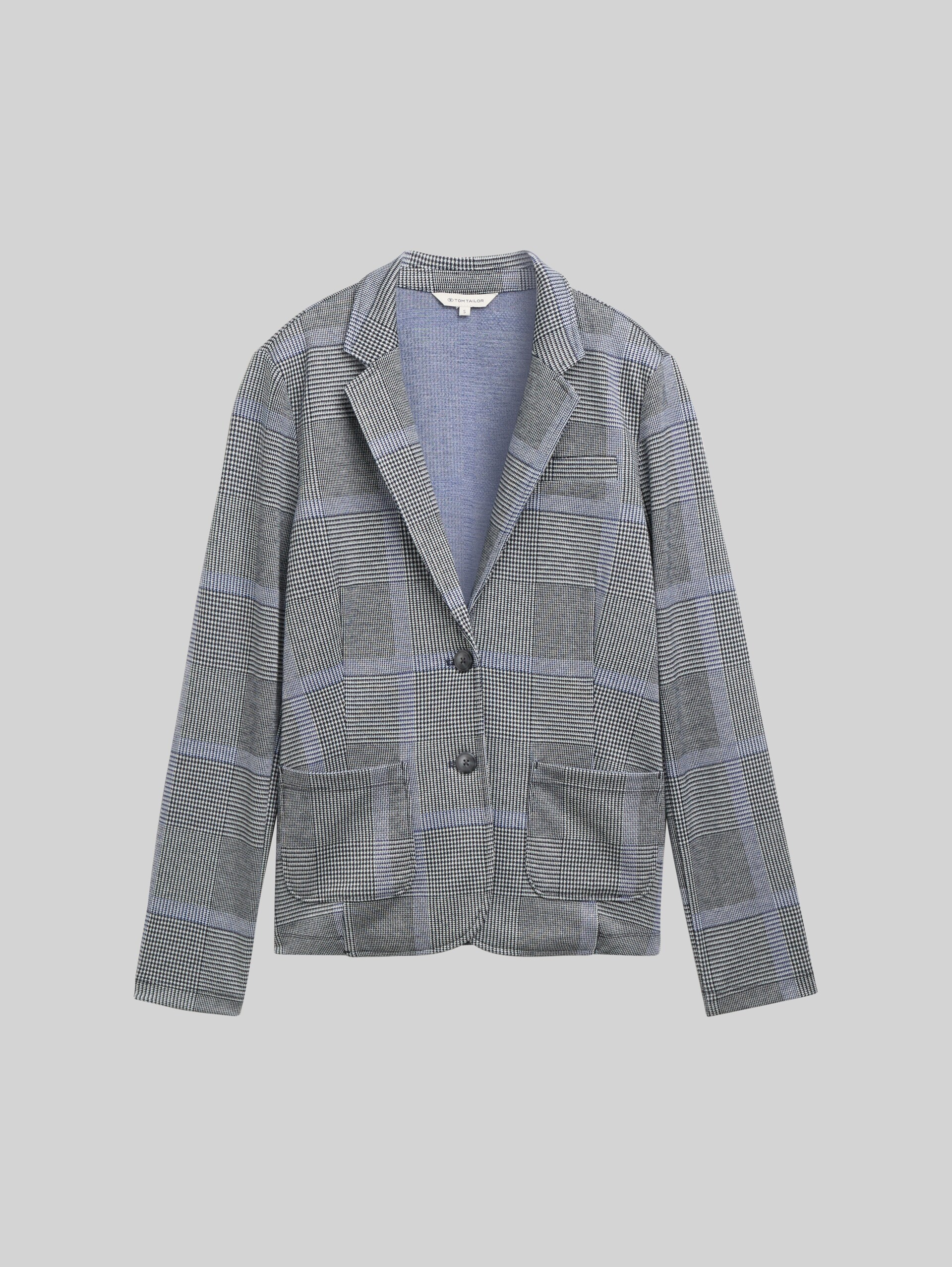 Checked print blazer in LENZING™ EcoVero™ - navy blue check