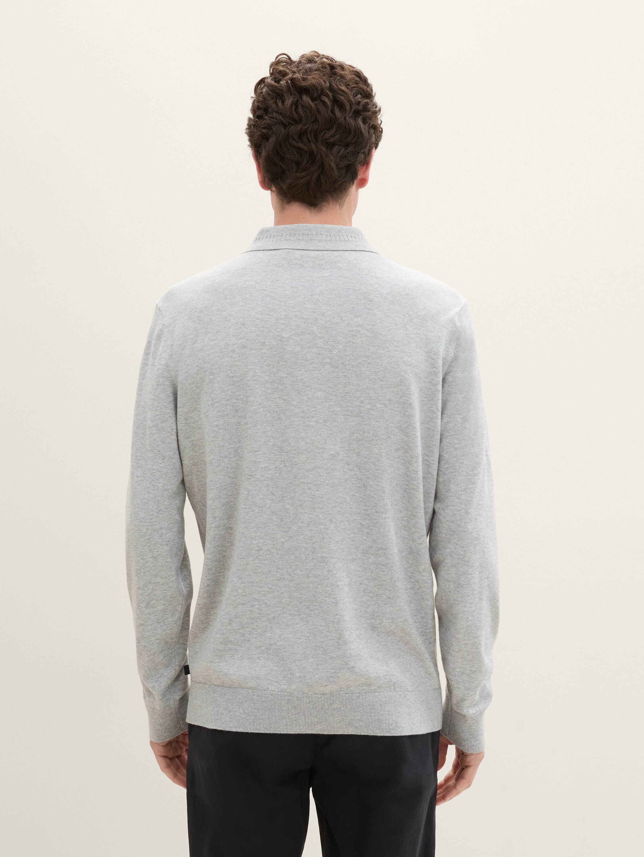Long-sleeved knit polo shirt - grey_heather_melange - 