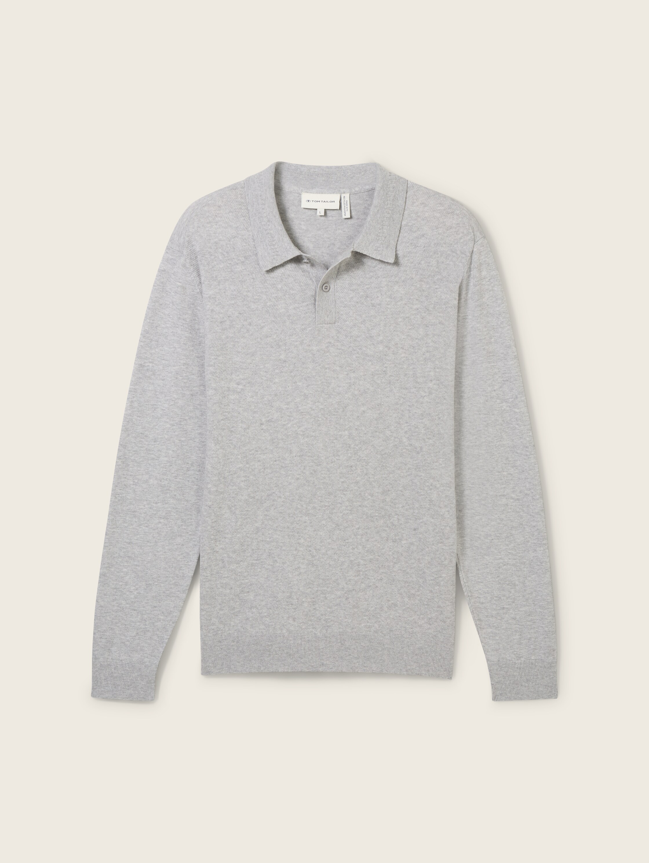 Long-sleeved knit polo shirt - grey_heather_melange - 