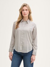 Bluse mit Muster - printed beige graphic minimal - Ausschnitt Model-Vorderansicht