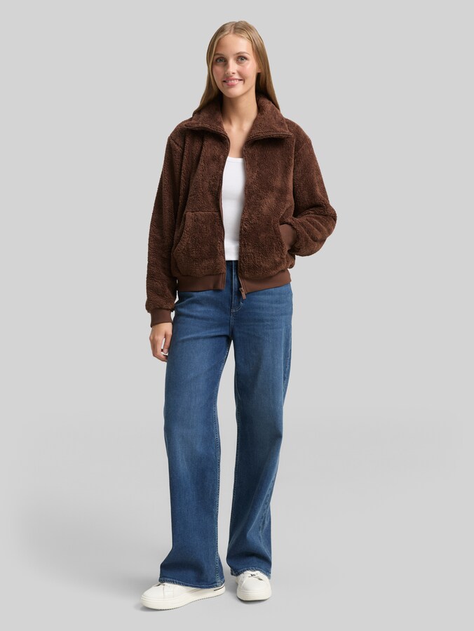 Teddy Sweatjacke von Denim Female, soft chocolate brown