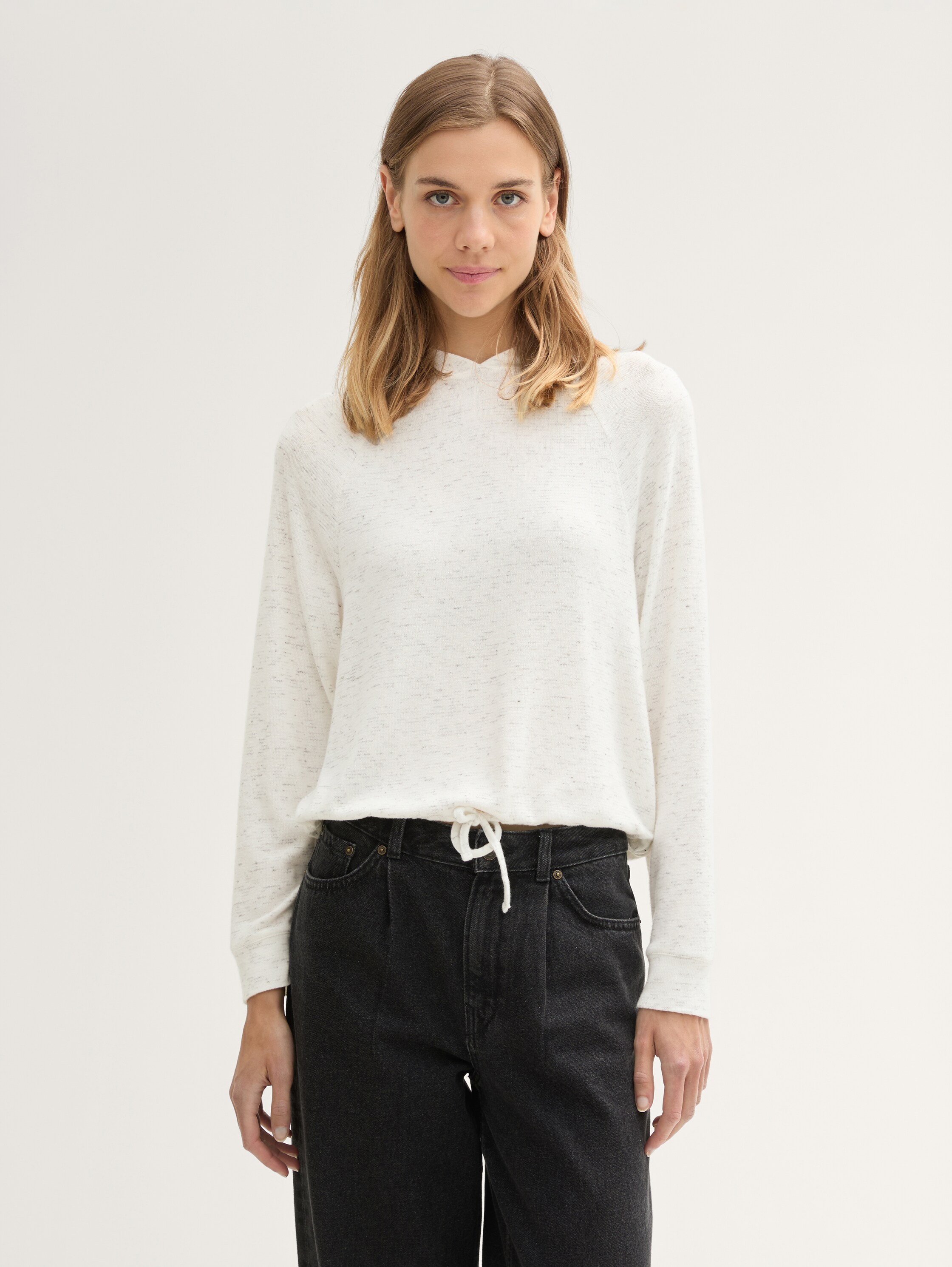 Loose Fit Hoodie Sweatshirt mit Schleifen-Detail - marble_beige_melange - 