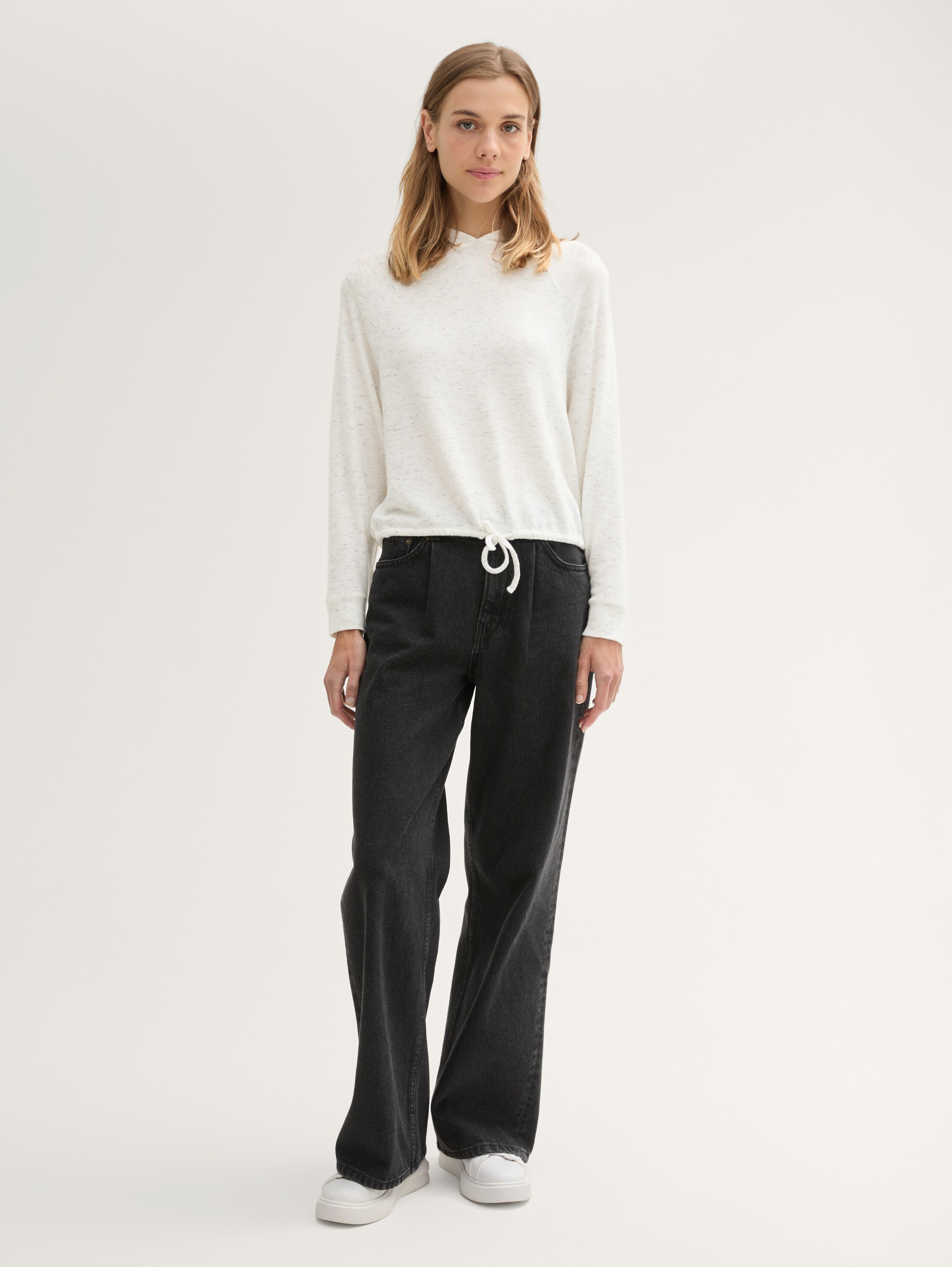 Loose Fit Hoodie Sweatshirt mit Schleifen-Detail - marble_beige_melange - 