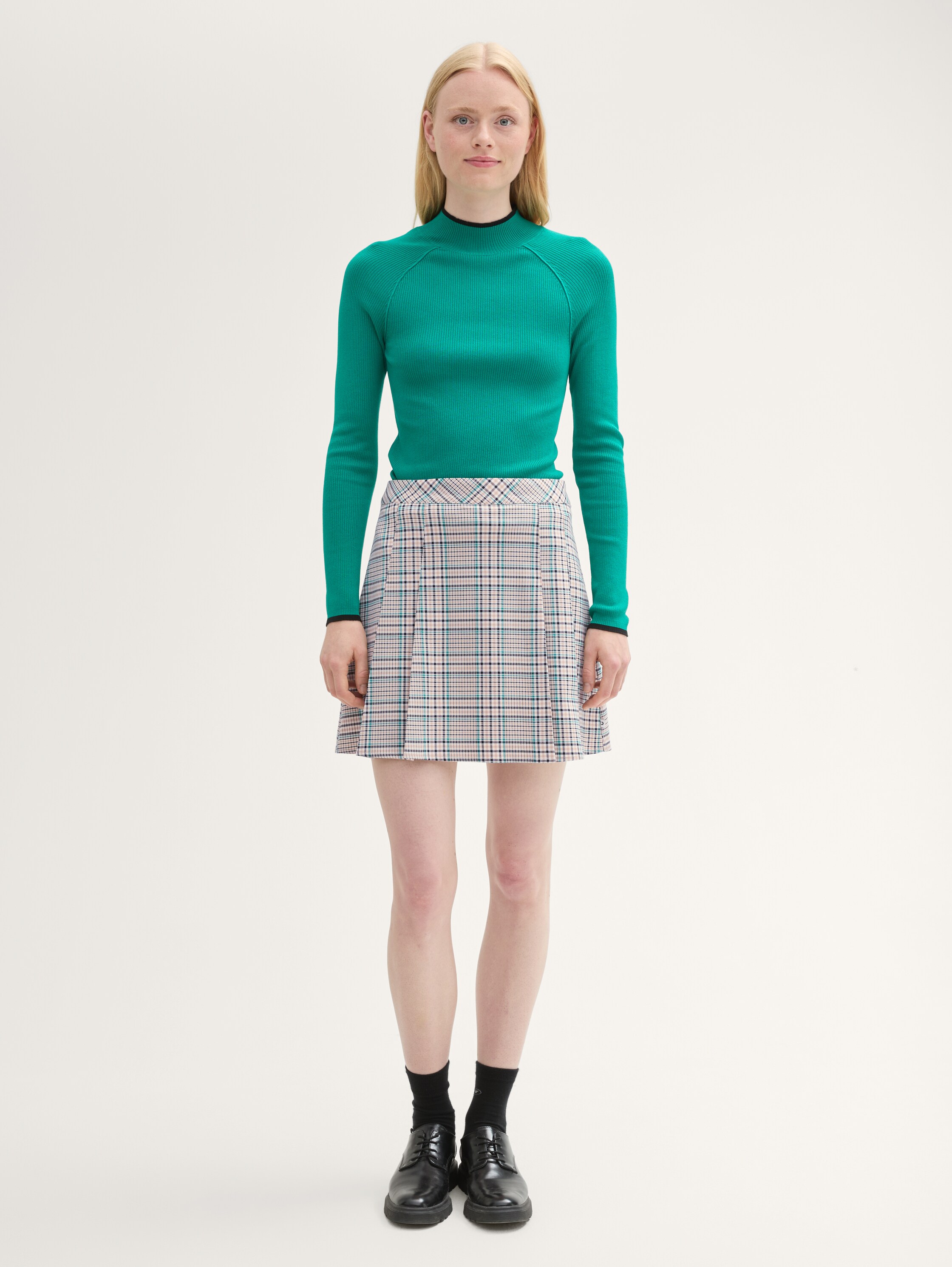 Checked mini skirt - beige_green_check - 