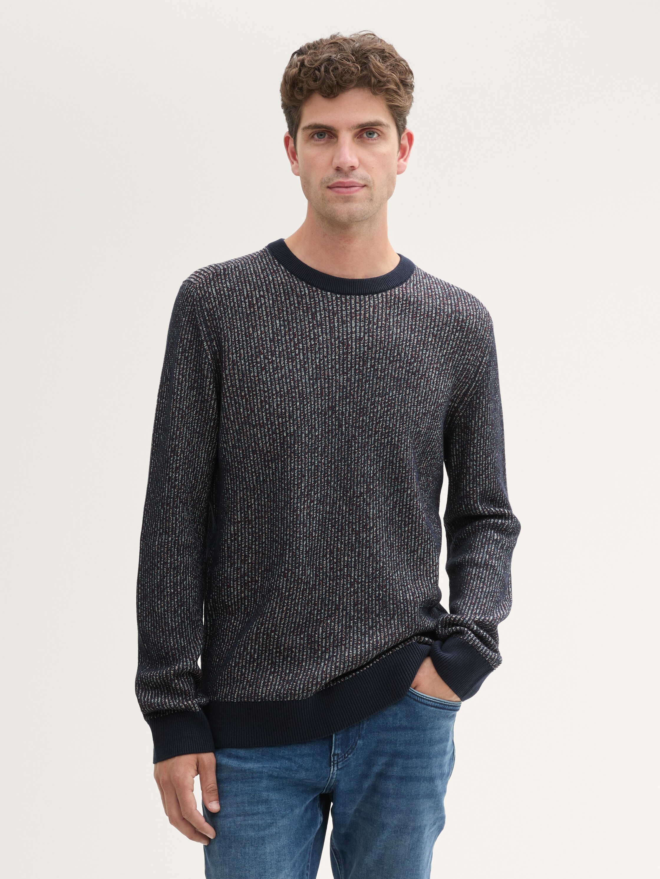 Strickpullover mit Struktur - navy_teal_red_multicolor - 