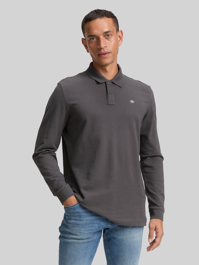 Long-sleeved piqué polo shirt by Men, Dark Shadow