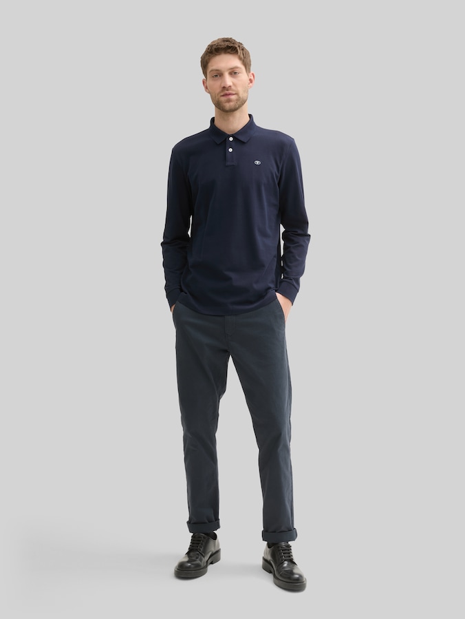 Long-sleeved piqué polo shirt by Men, sky captain blue