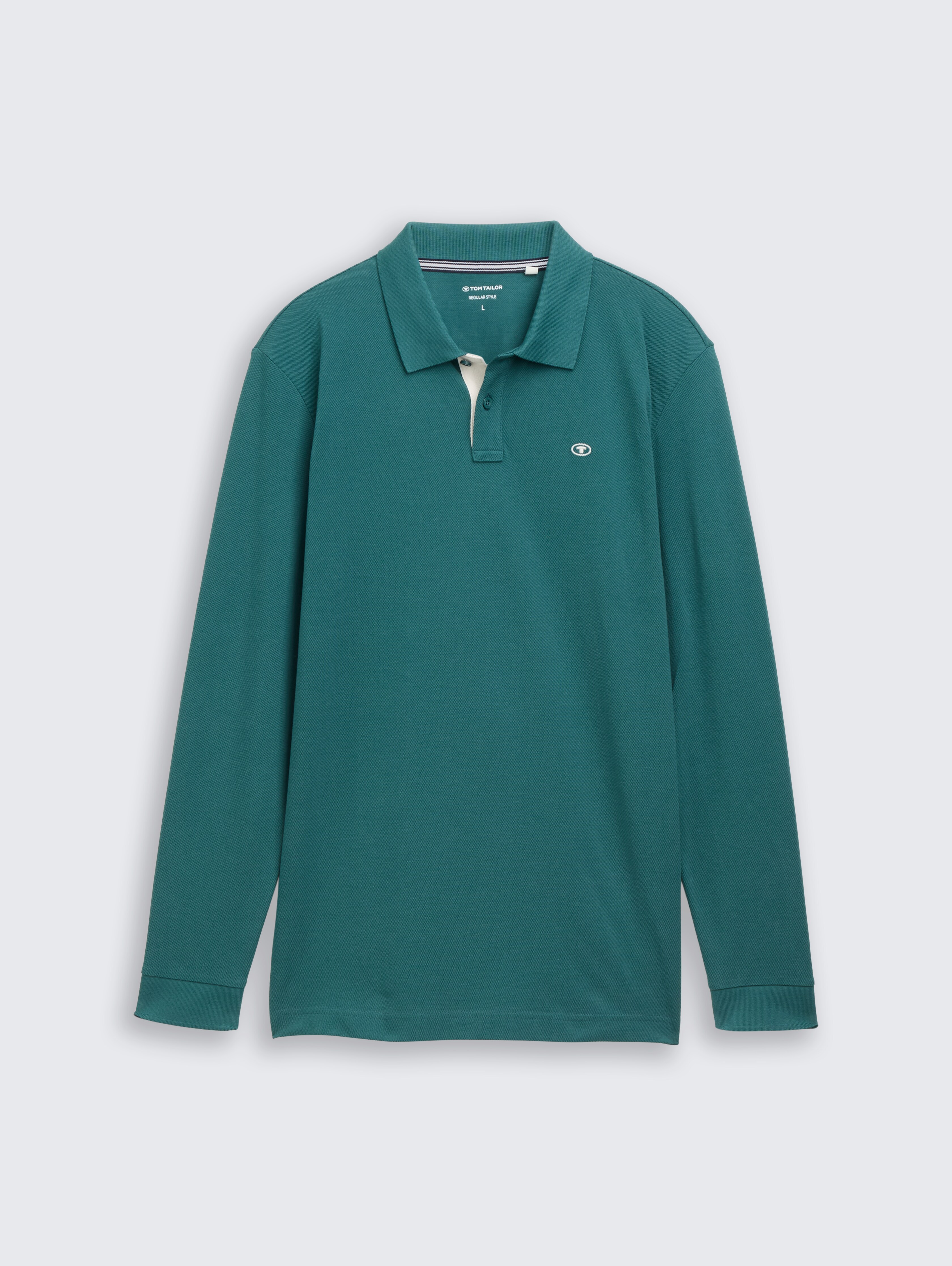 Long-sleeved piqué polo shirt in green by Tom Tailor