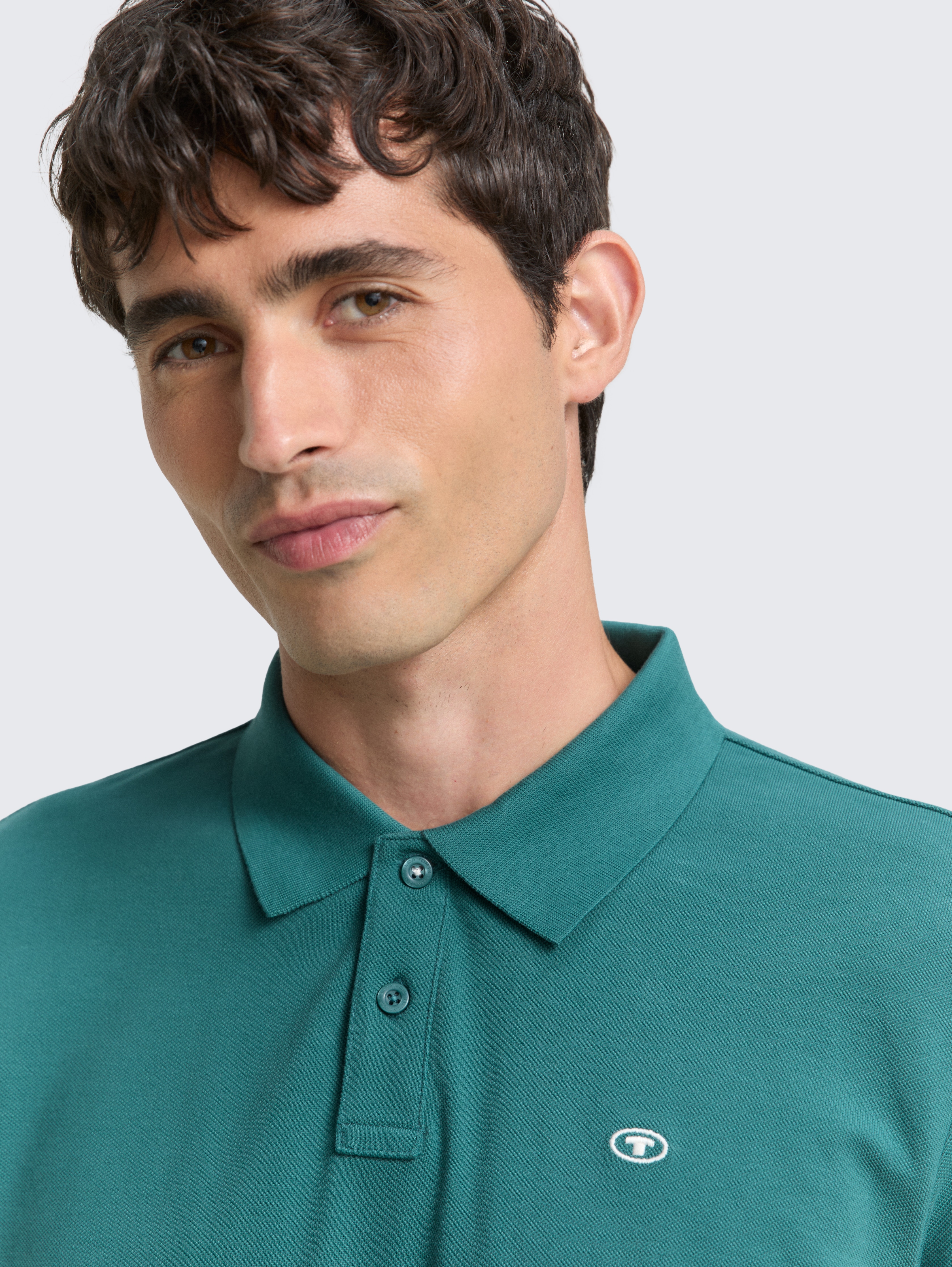Long-sleeved piqué polo shirt in green by Tom Tailor