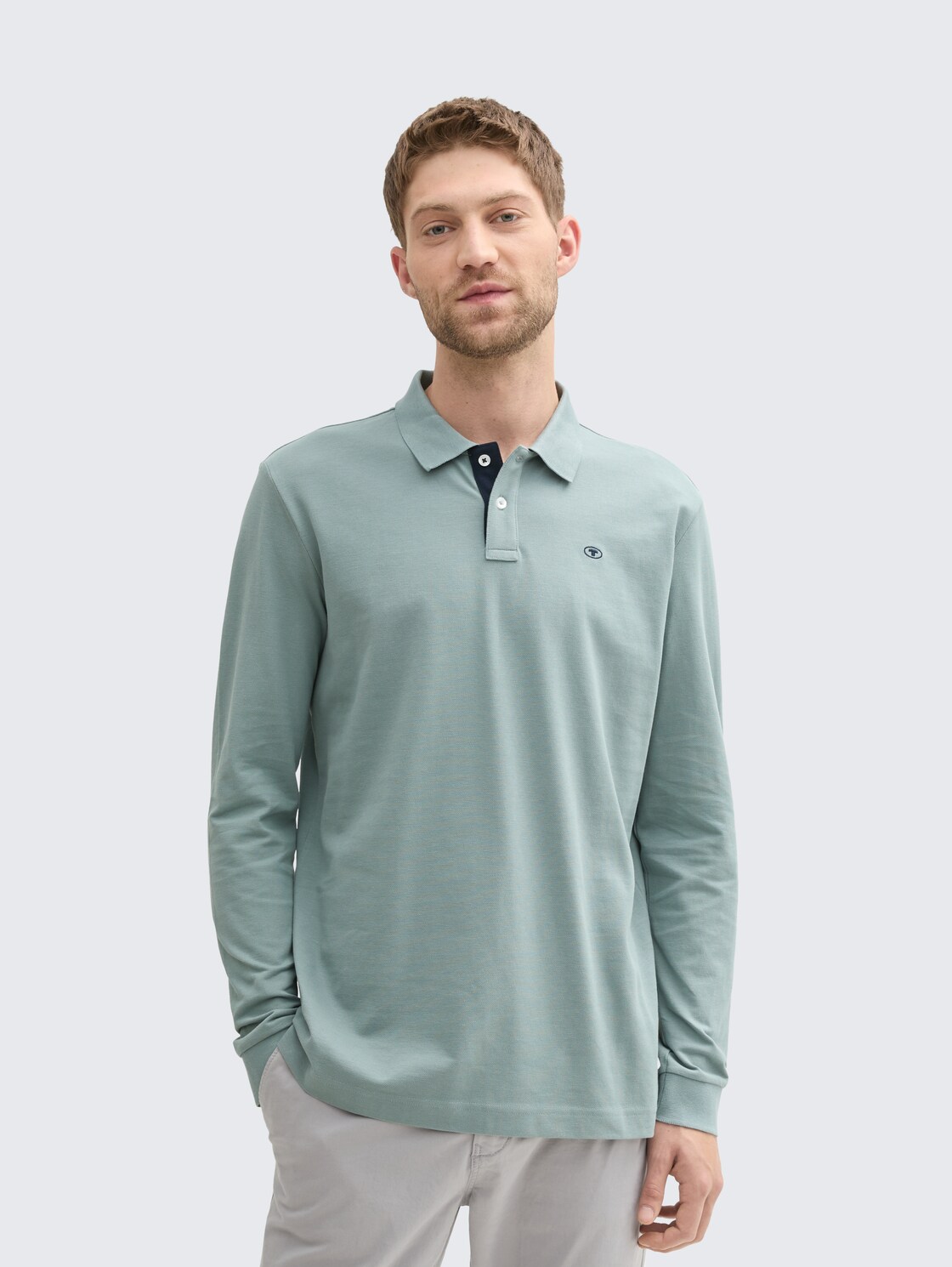Langarm Piqué Poloshirt - grey mint