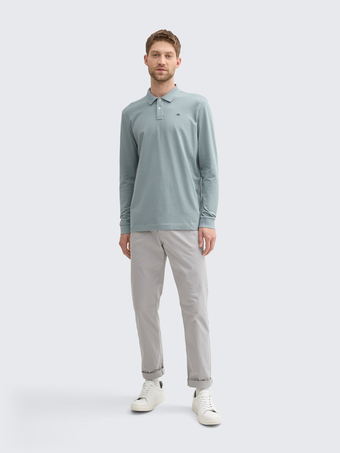 Langarm Piqué Poloshirt - grey mint