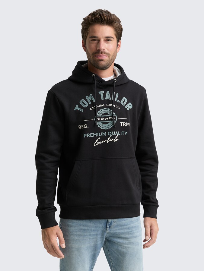 Hoodie-sweatshirt met logoprint door Men, Almost Black