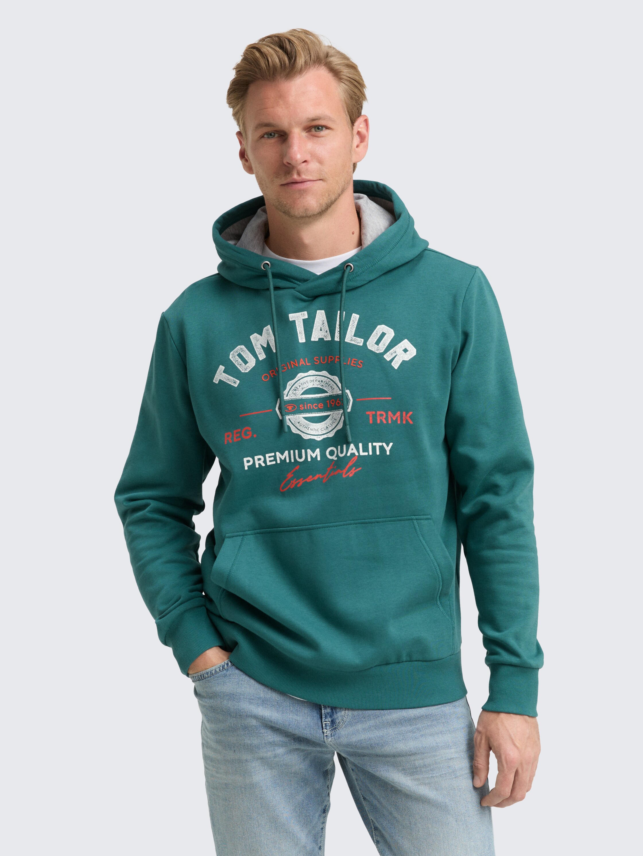 Hoodie Sweatshirt mit Logo-Print - Jasper Green - Ausschnitt Model-Vorderansicht