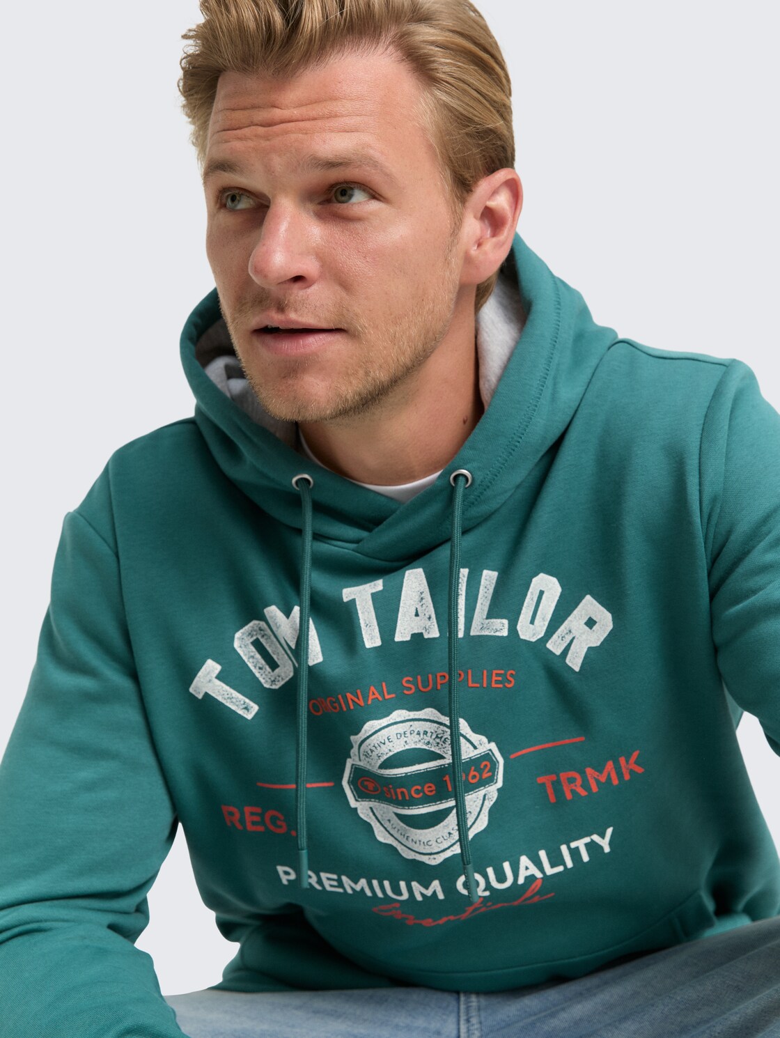 Hoodie Sweatshirt mit Logo-Print - Jasper Green - Detail-Model-Ansicht