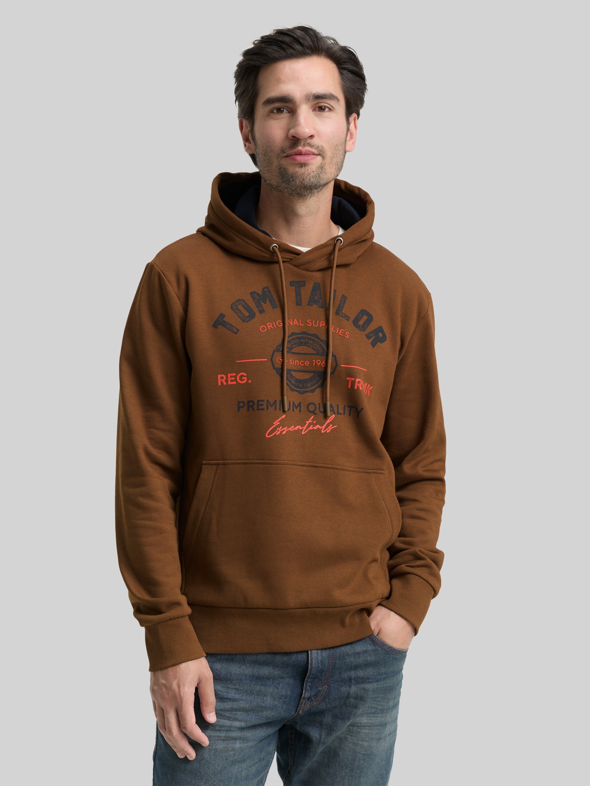 Hoodie Sweatshirt with logo print - dark palm - Neckline model front view