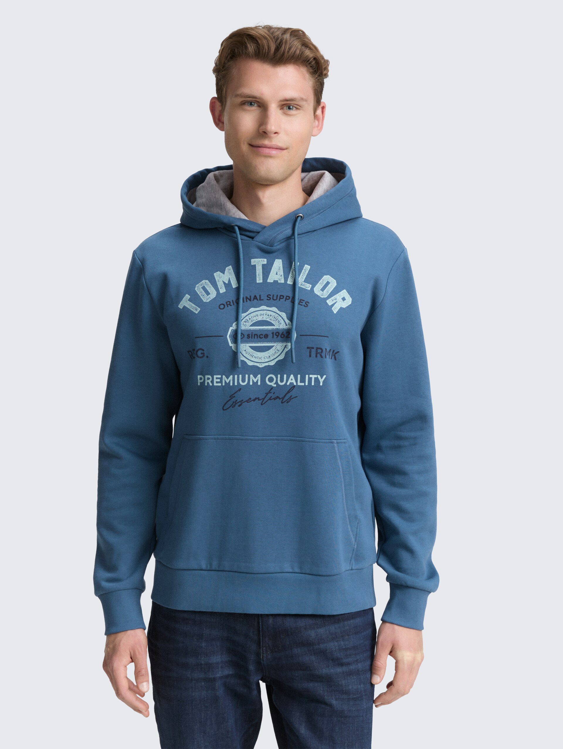 Hoodie Sweatshirt mit Logo-Print - real teal blue - Ausschnitt Model-Vorderansicht