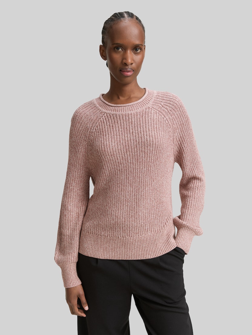 Knitted jumper with slightly puffed sleeves by Denim Female, Antique Rose Melange