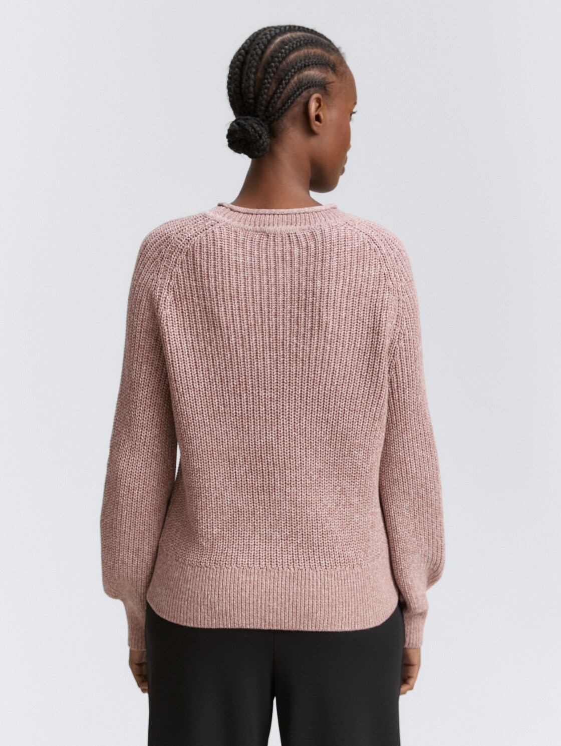 Strickpullover mit leichten Ballonärmeln - Antique Rose Melange