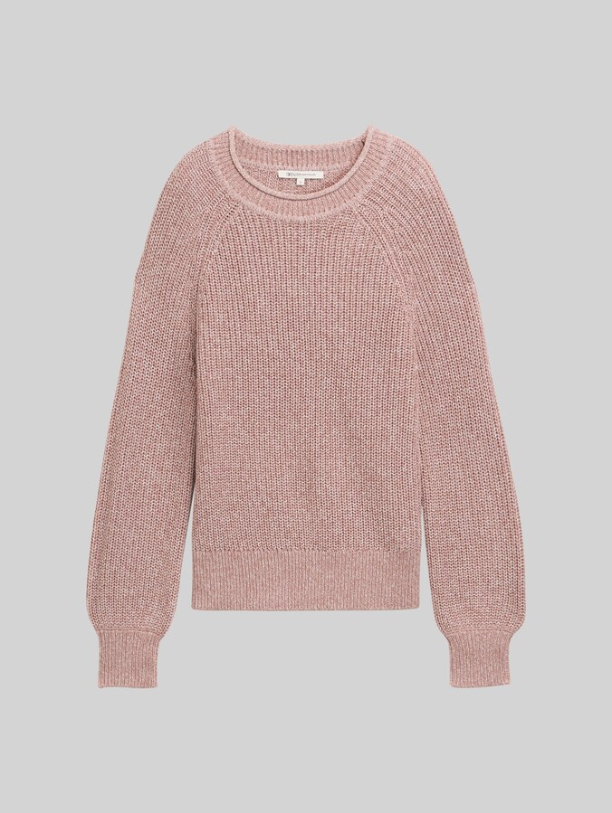 Knitted jumper with slightly puffed sleeves by Denim Female, Antique Rose Melange