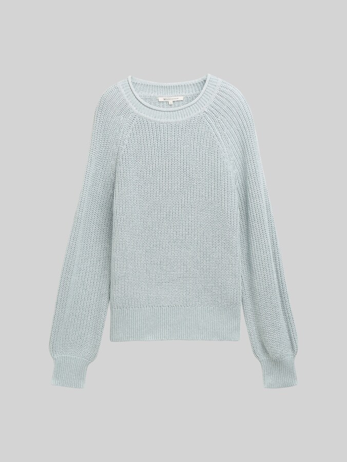 Strickpullover mit leichten Ballonärmeln von Denim Female, Silver Cloud Blue Melange