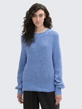 Strickpullover mit leichten Ballonärmeln - sicilian blue melange - Ausschnitt Model-Vorderansicht
