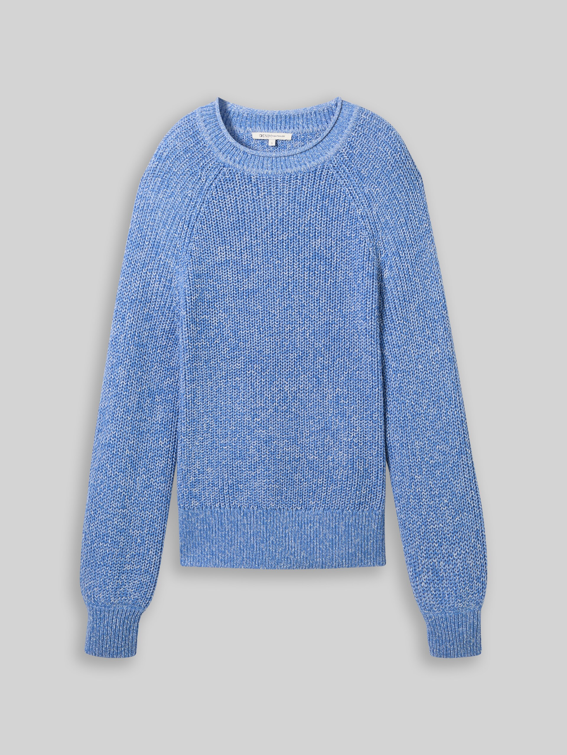 Knitted jumper with slightly puffed sleeves - sicilian blue melange