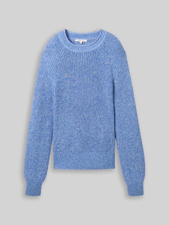 Knitted jumper with slightly puffed sleeves by Denim Female, sicilian blue melange