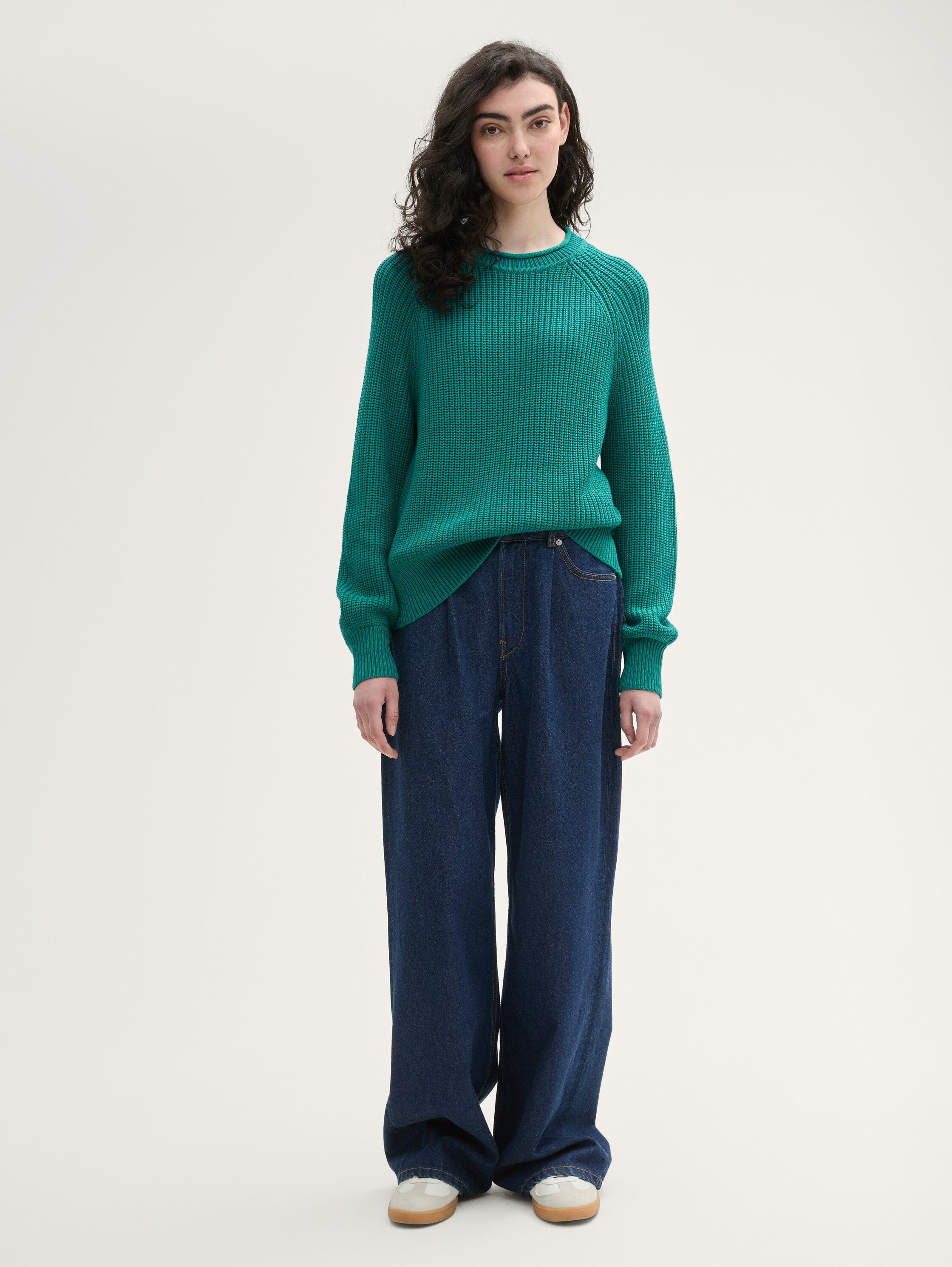 Strickpullover mit leichten Ballonärmeln - jade_green - 