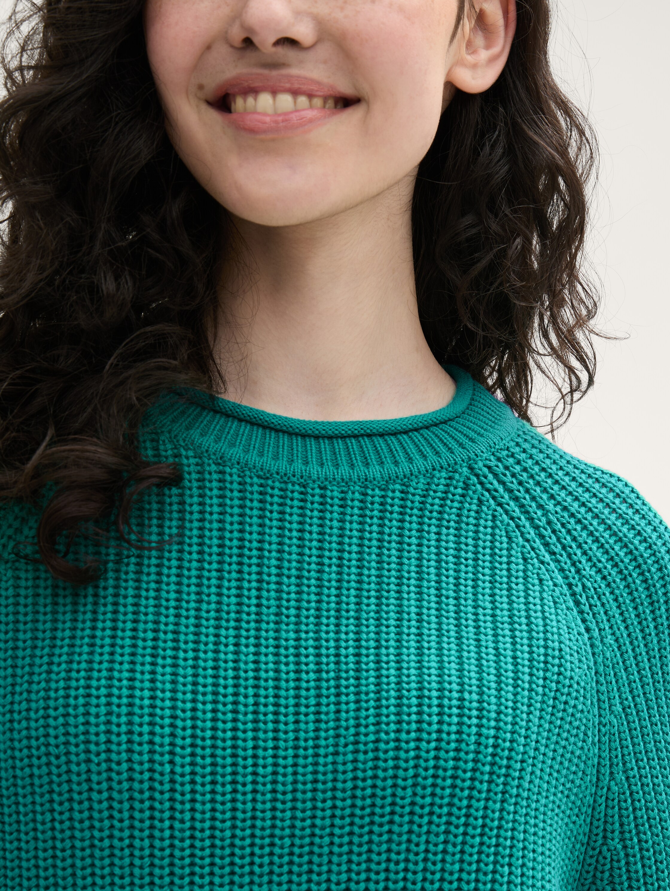 Strickpullover mit leichten Ballonärmeln - jade_green - 