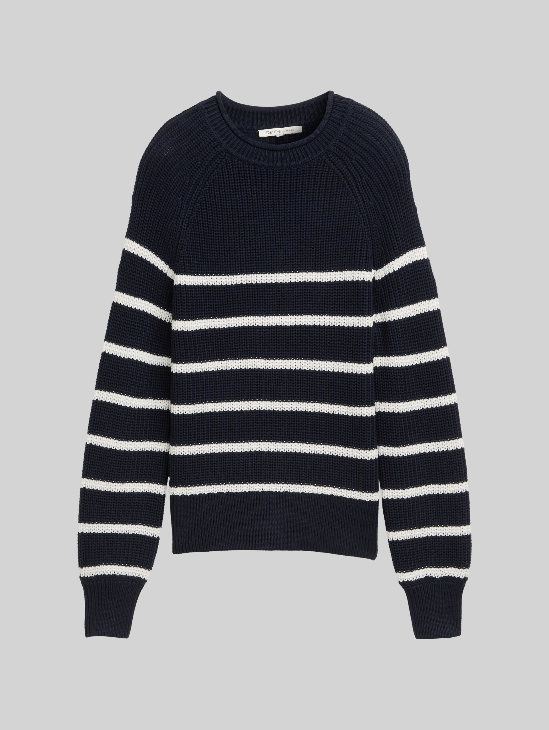 Strickpullover mit leichten Ballonärmeln - placed navy white stripe