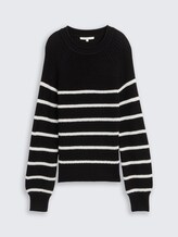 Strickpullover mit leichten Ballonärmeln - placed black white stripe