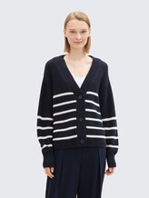 Cardigan à col en V - placed navy white stripe - Découpe Vue de face du modèle