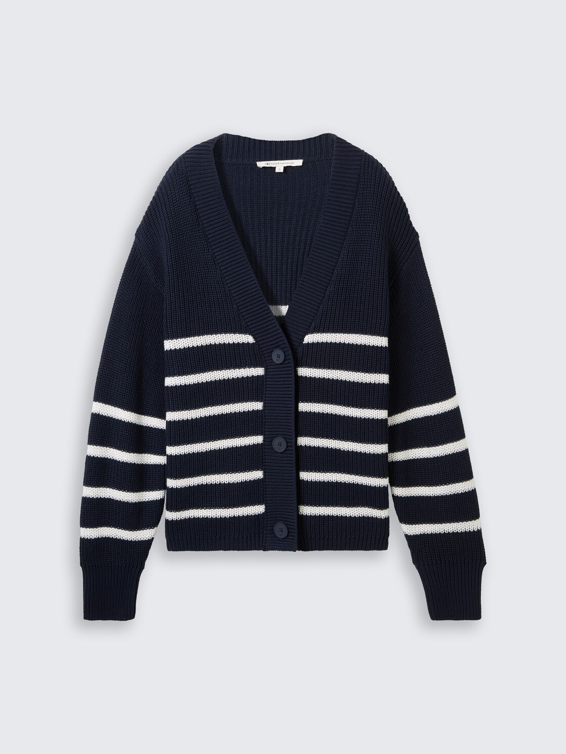 Cardigan mit V-Ausschnitt - placed navy white stripe