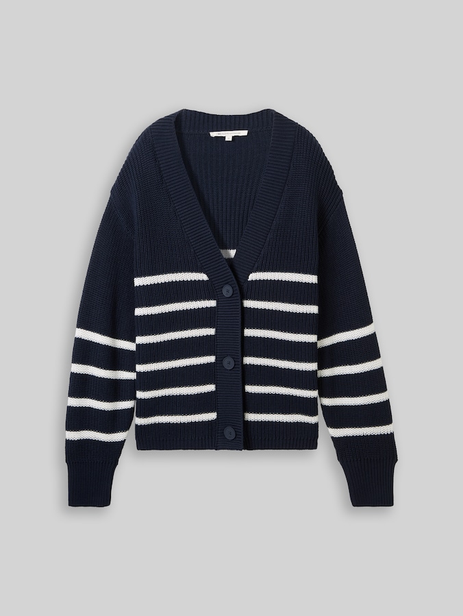 Cardigan à encolure en V par Denim Female, placed navy white stripe
