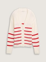 Cardigan mit V-Ausschnitt - placed white red stripe