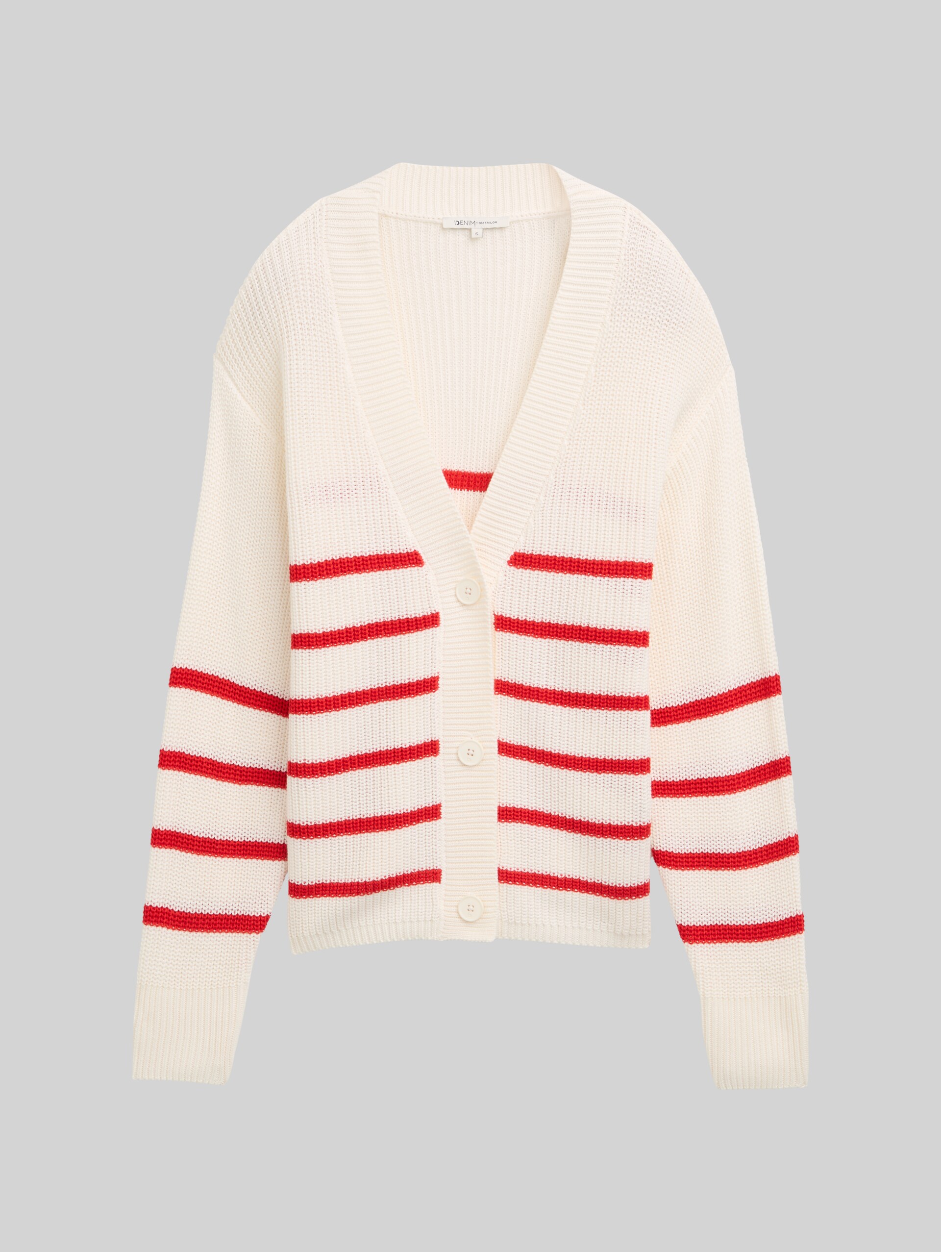 Cardigan mit V-Ausschnitt - placed white red stripe