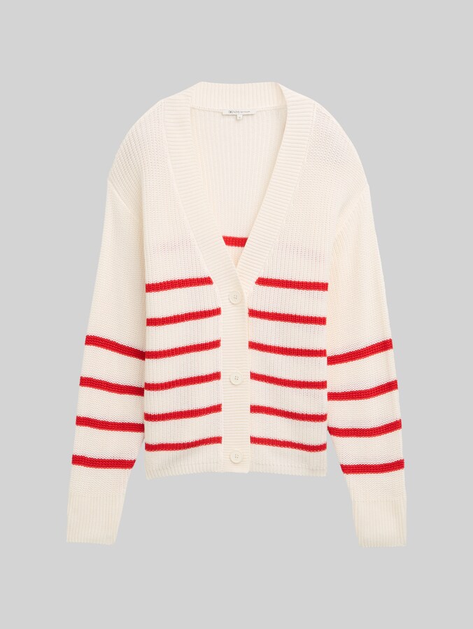 Cardigan mit V-Ausschnitt von Denim Female, placed white red stripe