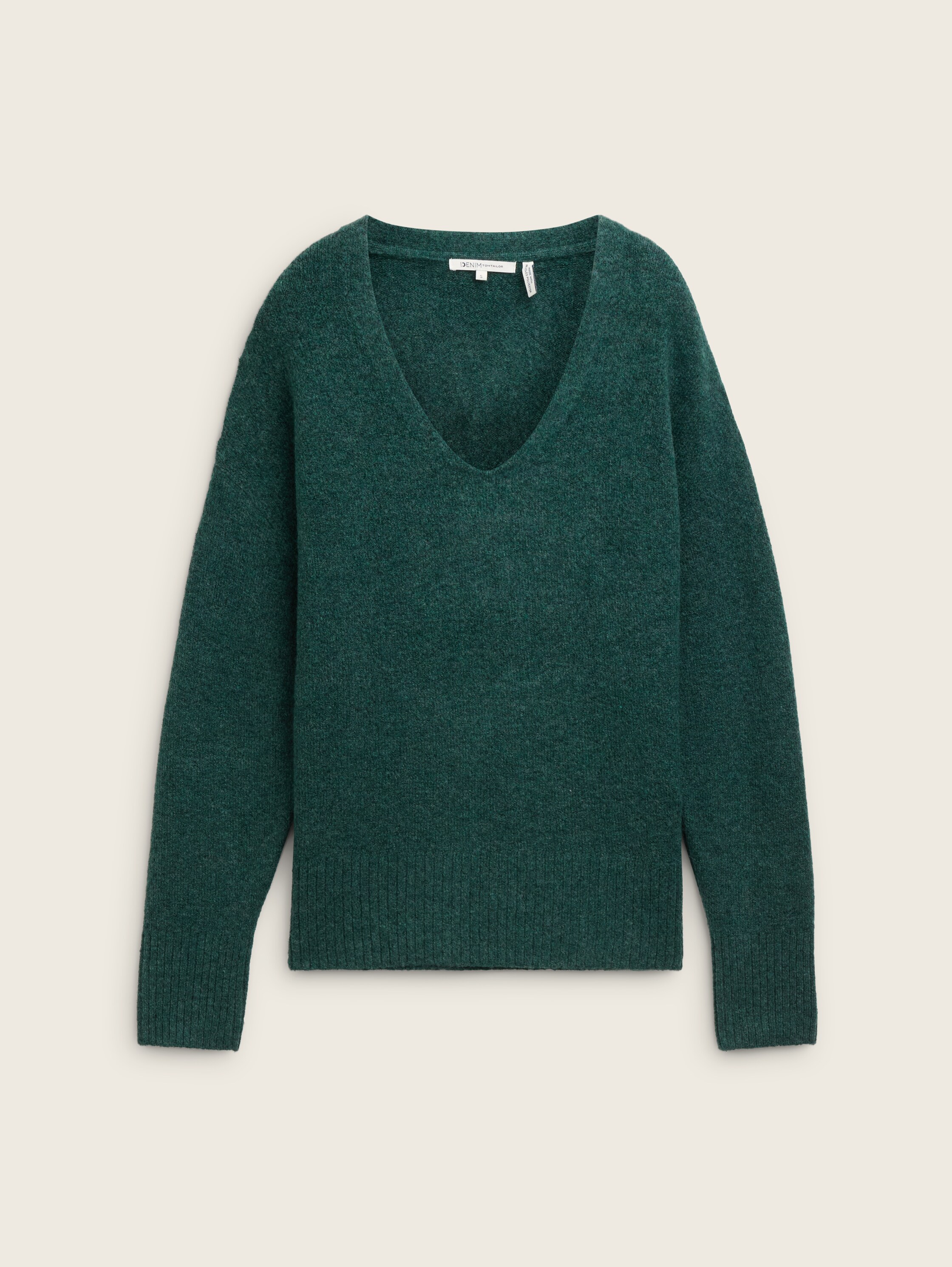 Relaxed fit V-neck knit sweater - midnight_forest_green_mlange - 