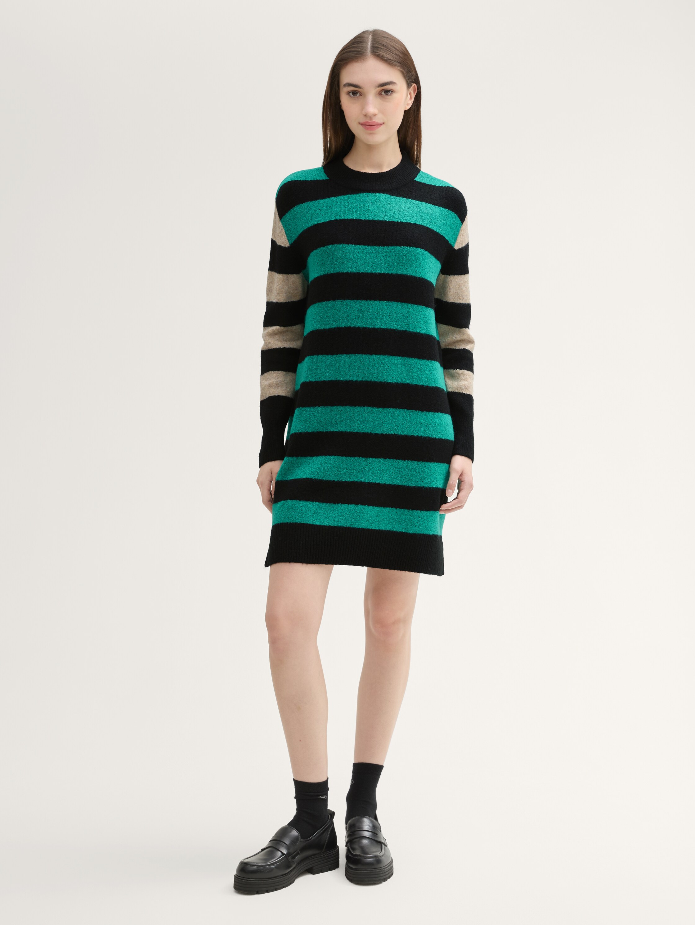 Mini Strickkleid mit Streifenmuster - green_black_stripe_1 - 
