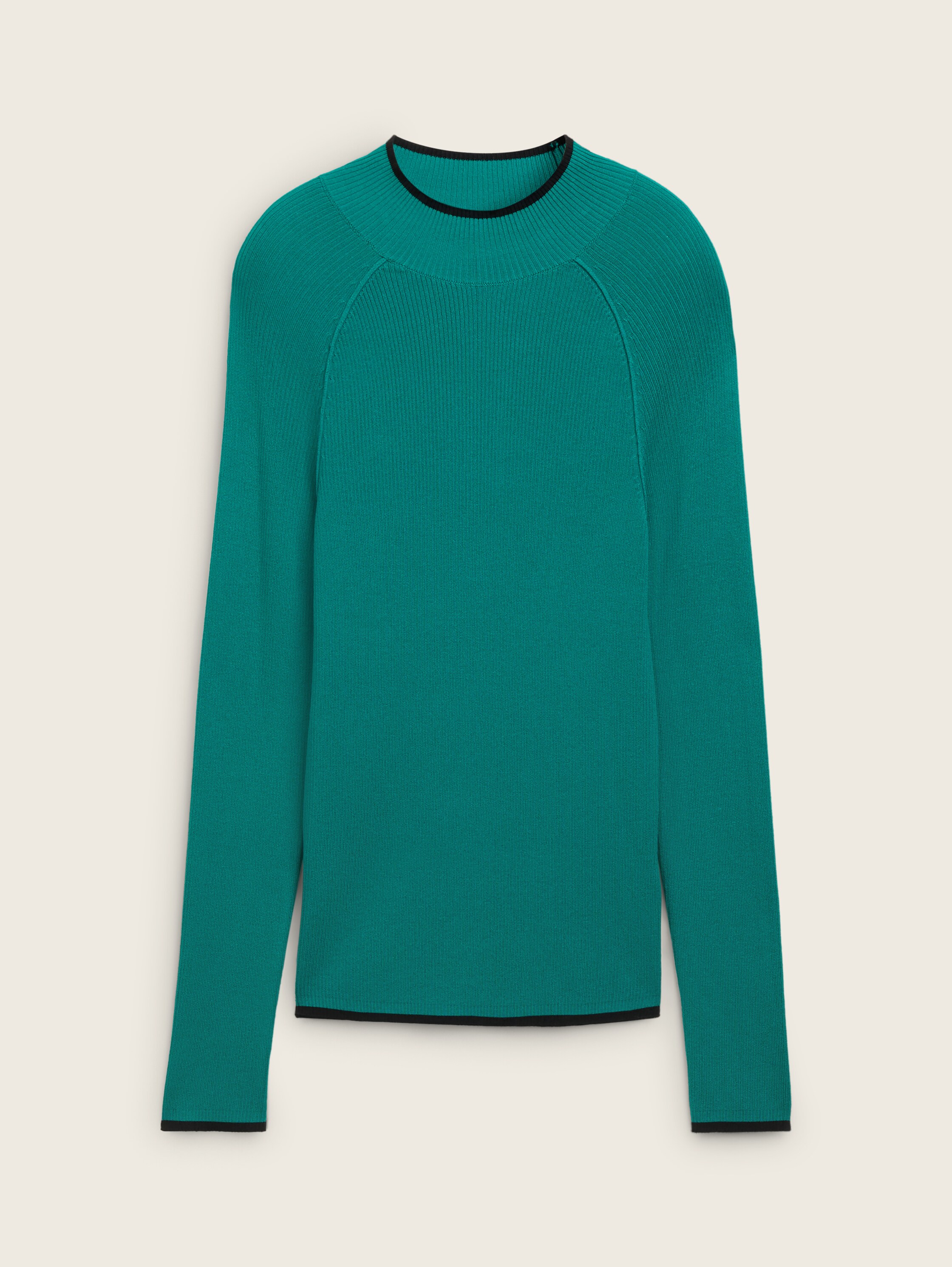 Tight Fit Ripp Pullover mit Stehkragen - jade_green - 